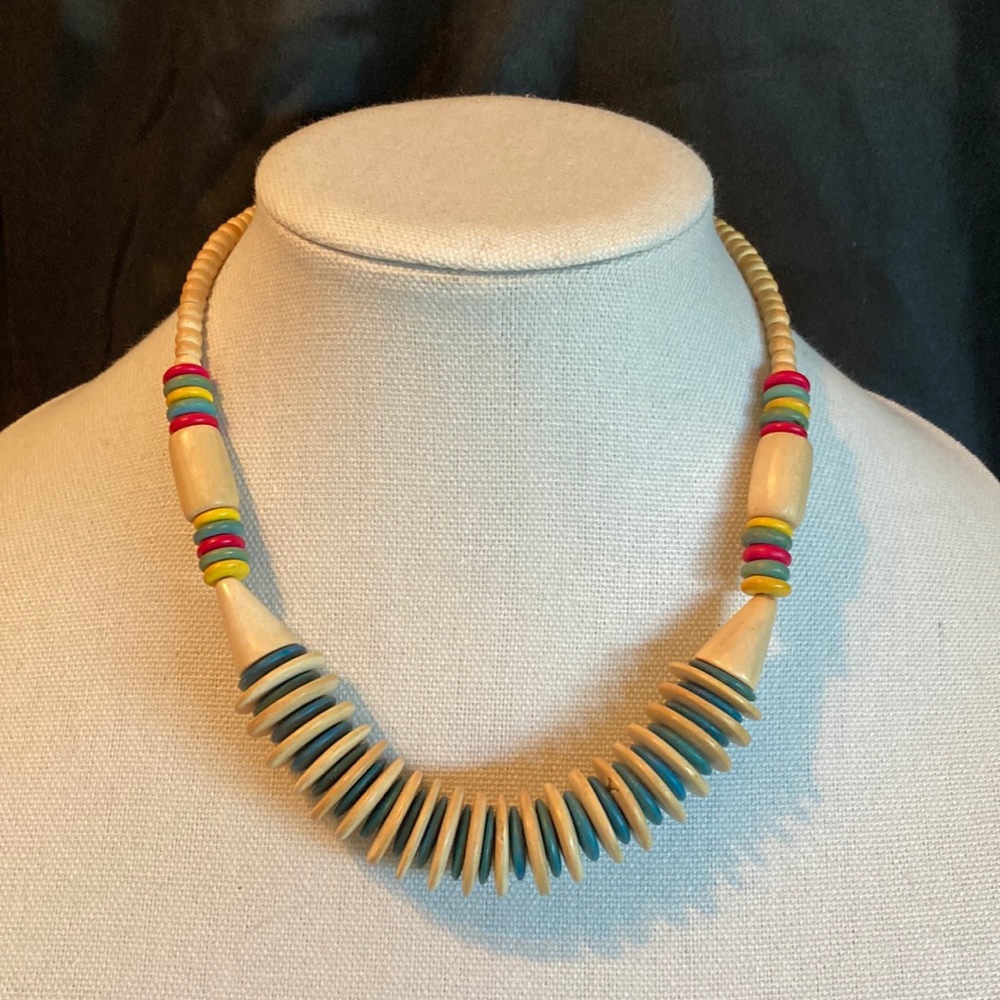 Vintage Multicolor wooden Bead Necklace